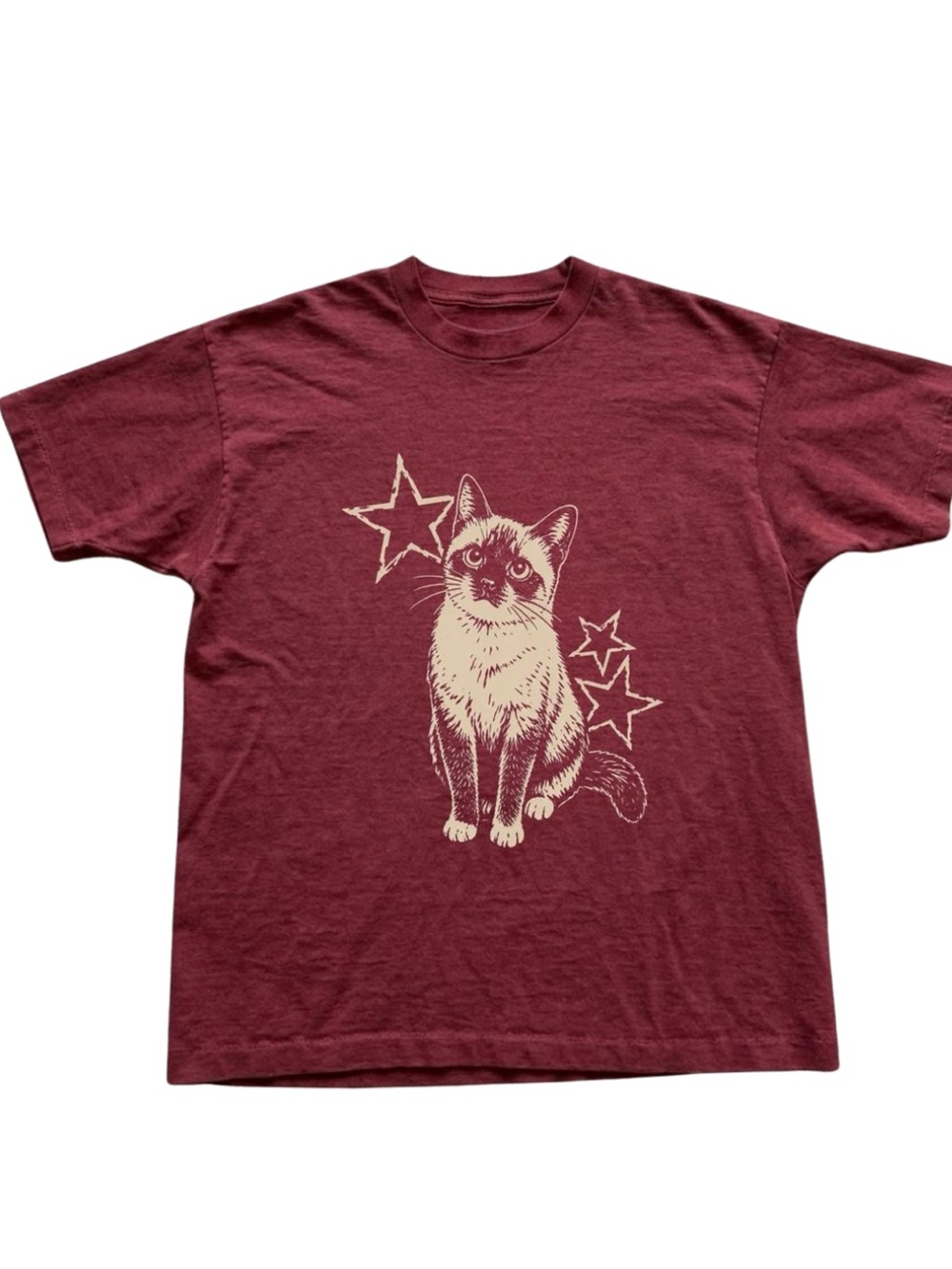 Gildan Cat Graphic T-Shirt - Burgundy with Cream Cat Print